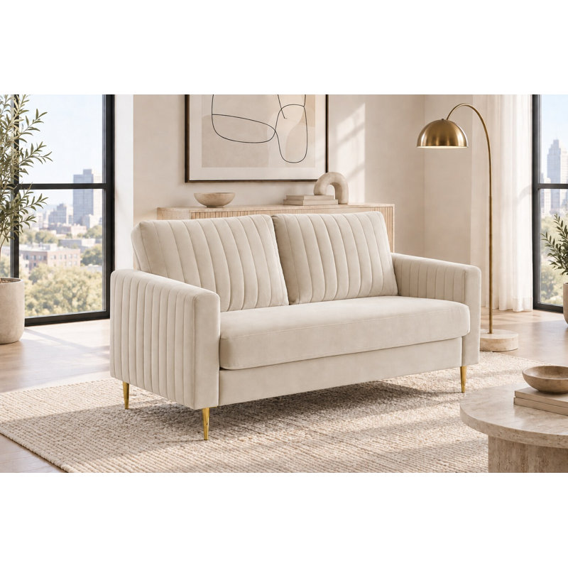 Manistee 2 Seater Velvet Sofa, Beige