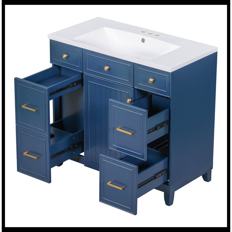 Meuble-lavabo simple 18 po avec plateau Mukadder, Bleu marine