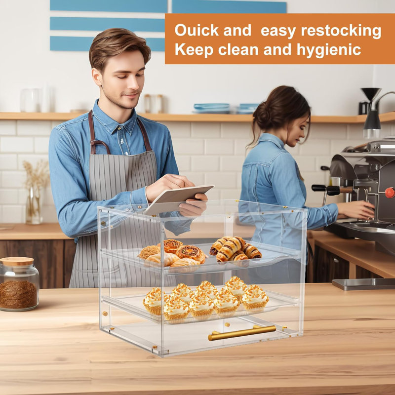 Pastry Display Case, Cookie Display Case 2 Tray Commercial Countertop Bakery Display Case With Front Doors, Acrylic Pastry Case For Exquisite Dessert Display, Cookie Display