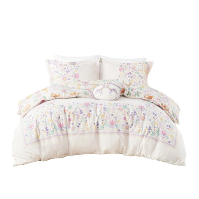 Duvet Cover With Tiger Print And Floral Border For Bedroom Full/Queen Size Bright Jungle Prints