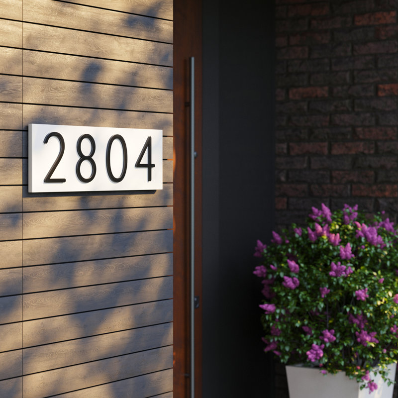 Numéros de maison pour l'extérieur, Chiffres noirs sur fond blanc, Horizontal, Oui