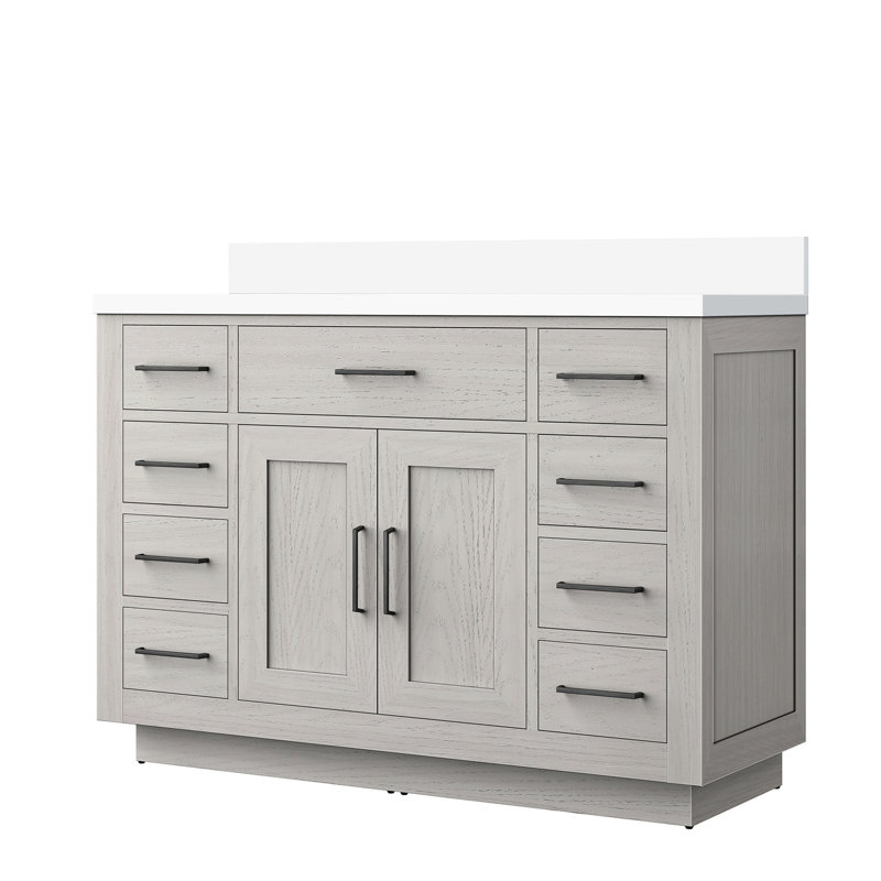 48 po Large meuble-lavabo simple en chêne blanc avec plateau en marbre de culture, structure en bois massif et tiroirs à fermeture en douceur, P 22 po, apparence, cadre, option d'installation rapide