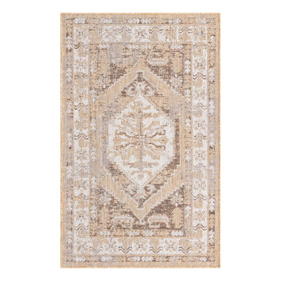 Oriental Machine Woven Polypropylene Indoor / Outdoor Area Rug in Natural