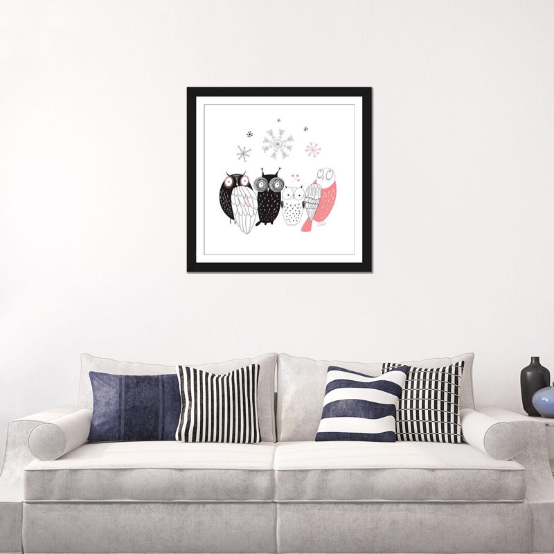 « hibou line-up », impression sur toile, Toile encadrée noire, H 24 po x l 24 po x P 1 po