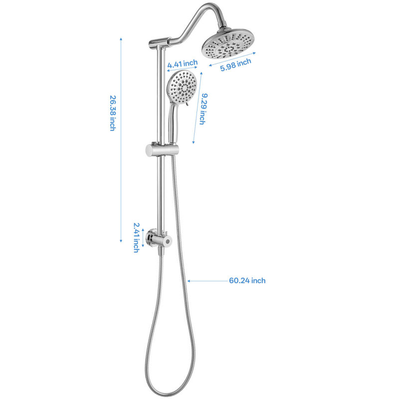 Dual-Head Fixed Shower Head And Silding Bar Handheld Shower Head, Polished Chrome