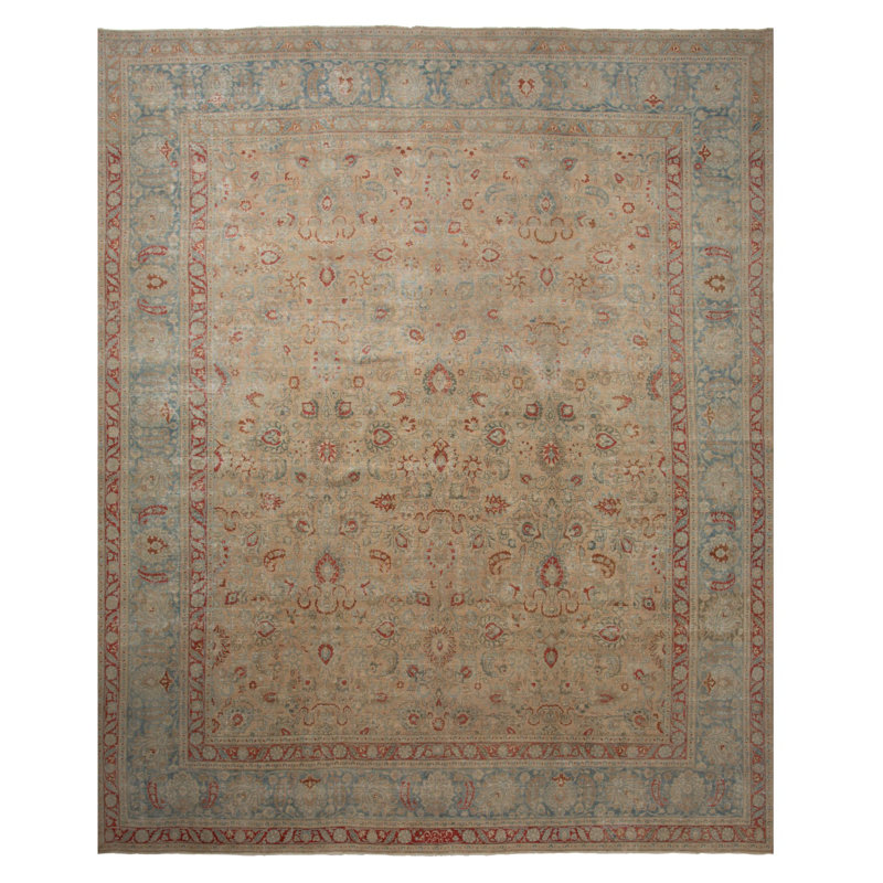 Beige Antique Persian Tabriz Rug - 13'2" x 15'10"