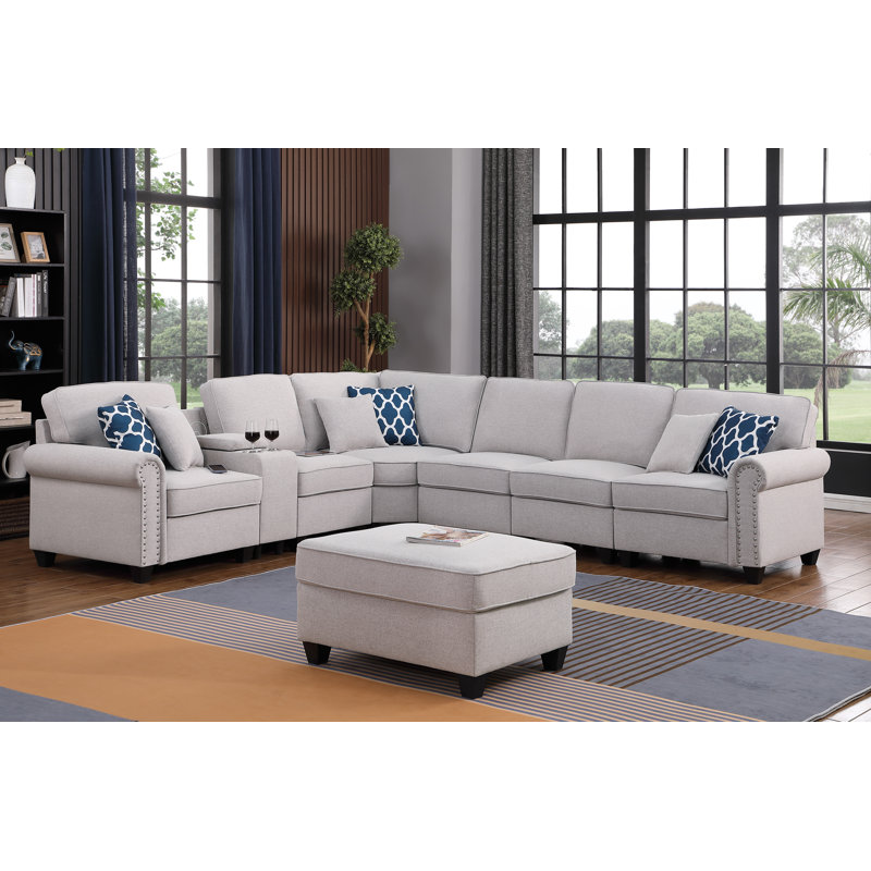 Kittleson Upholstered L-Shaped Sectional Reversible, Light Gray Polyester Blend