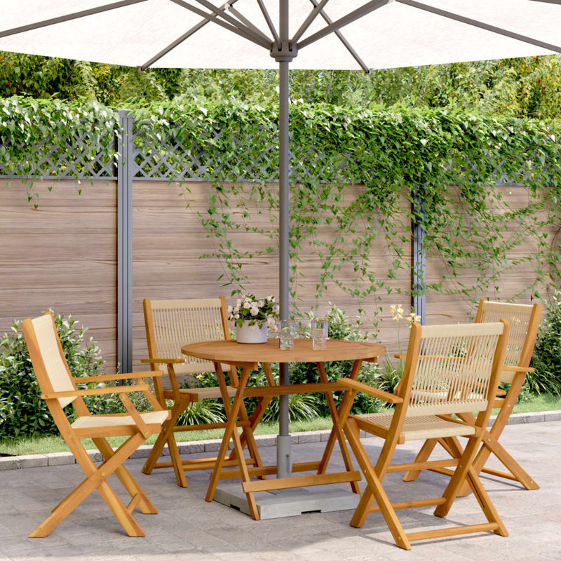4 - Person Acacia Wood Patio Dining Set with Round Table, Beige