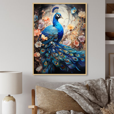 Woodsum Blue Coral Indian Art Dancing Peacock I - Art mural indien