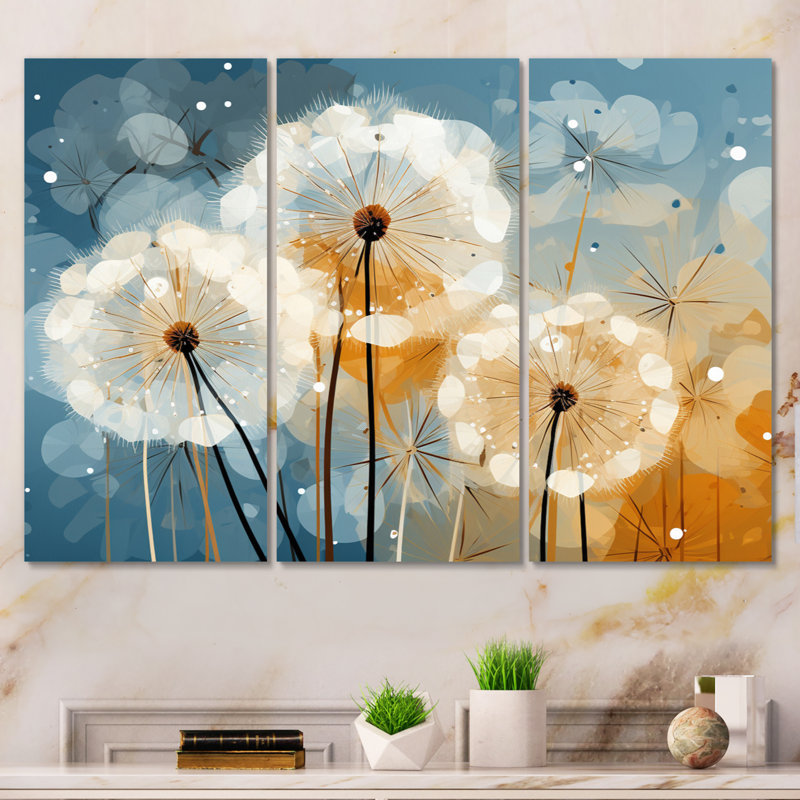 «Dandelion Natures Sunbursts I», reproduction sur toile 3 pièces, H 28 po x l 36 po x P 1 po