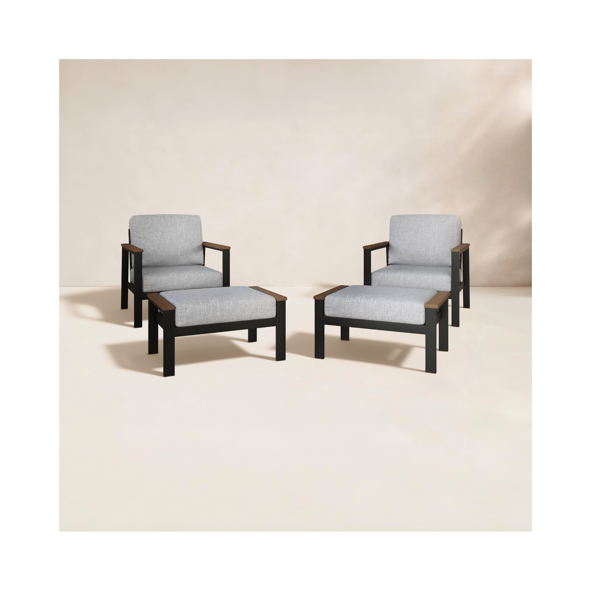 Townsend Patio Chair Sunbrella® Cushions and Ottoman, Canvas Granite Sunbrella® Canvas