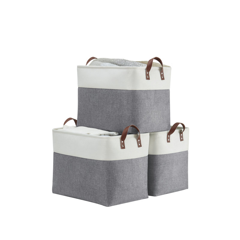 Bac de rangement pliable | Panier pliable en tissu robuste avec poignées, Gris ardoise / blanc