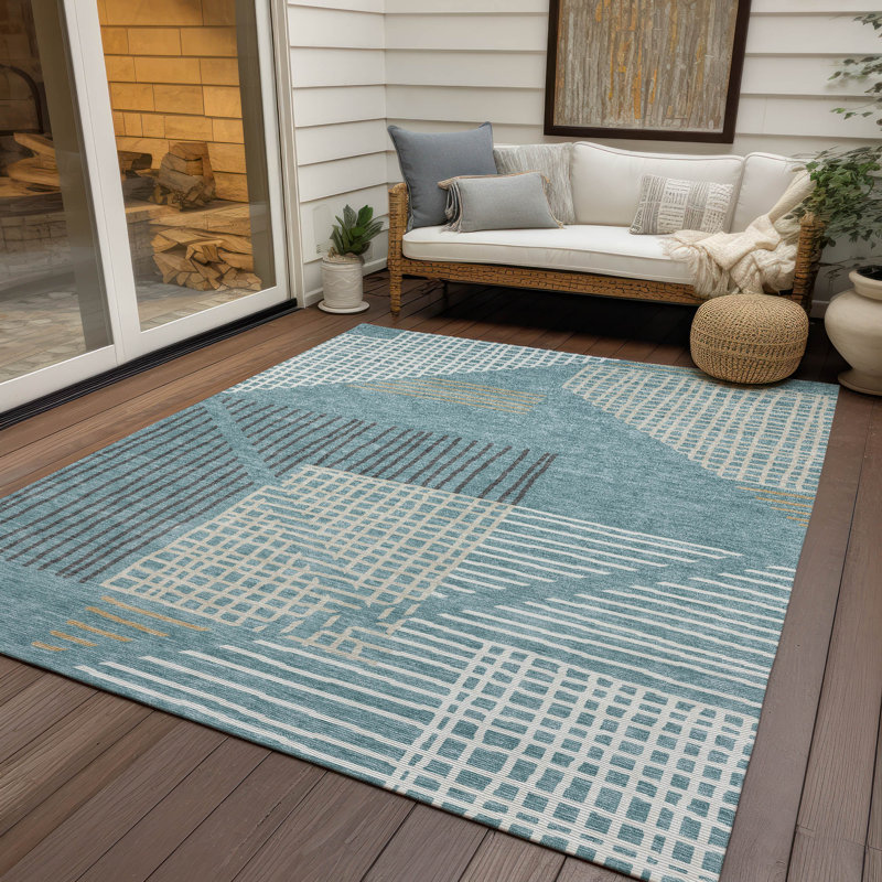 Machine Washable Indoor/Outdoor Hovey ACN2270 Stripes Rug, Rectangle 10' x 14'