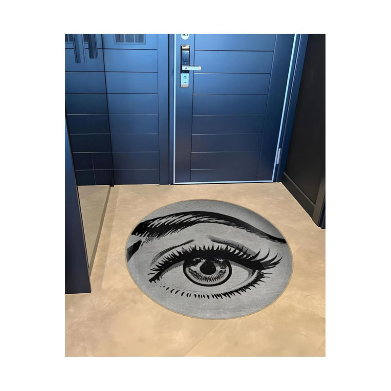 Black And Beige Eyebrow Eye Themed Woven Base Carpet, Round 3'4"