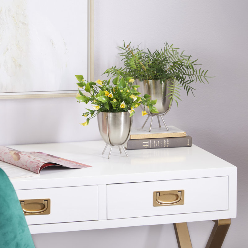 Ensemble de 2 pots de fleurs pour l'intérieur et l'extérieur avec support amovible, Argent