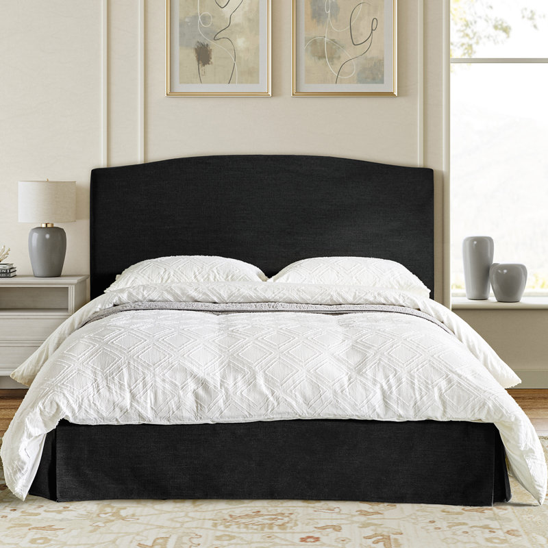 Finnin Upholstered Platform Bed with Washable Slipcover and Adjustable Headboard, Solid Black, Queen