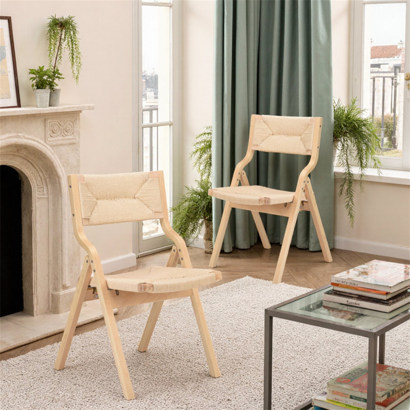 Chaises de salle à manger avec siège tissé et dossier en filet (ensemble de 2), Naturel, Naturel