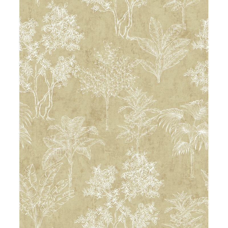 Zen Floral Paper Metallic Wallpaper Roll, Cream