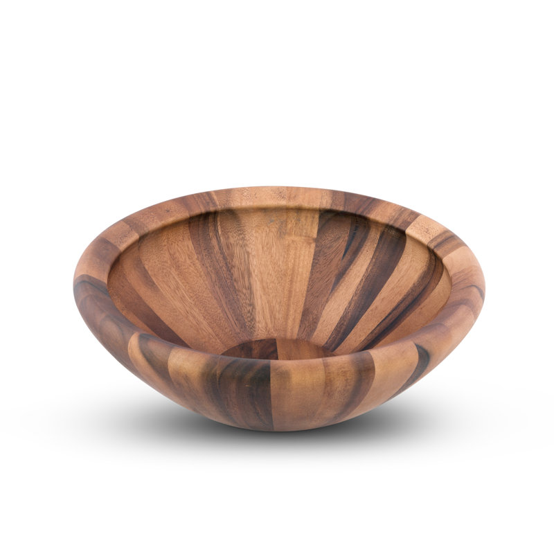 Hand-Finished Acacia Wood Round Salad Bowl, 16" Diameter