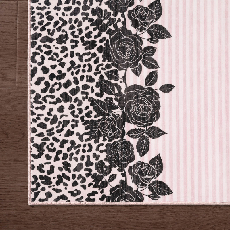  Finely Machine Washable Area Rugs, 7'10 x 10', Light Pink/Black