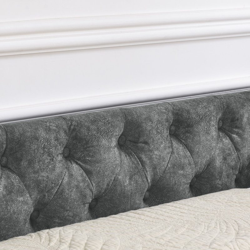 Daybed With Drawers Upholstered Tufted Sofa Bed, With Button On Back And Copper Nail On Waved Shape Arms, Queen, Grey