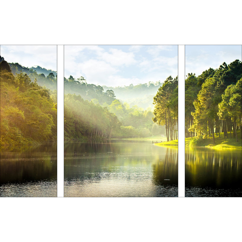 Forest Atmosphere III - No Frame Print on Glass, 80cm H x 120cm W x 1.3cm D, Decimus 3 Piece Glass Set