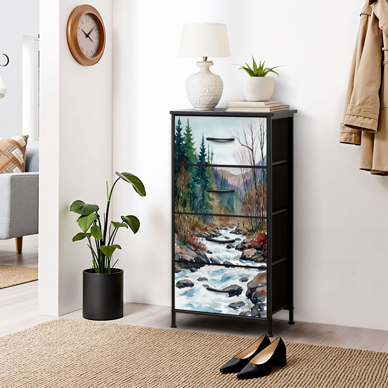 4 Drawer Dresser for Bedroom, Narrow Chest of Drawers, Wooden Top and Study Iron Frame 18"x37.5"-(WxH)