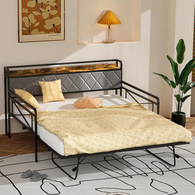 Fabric Daybed With Trundle Bed, Upholstered Day Bed With LED Light And Charing Station by Latitude Run