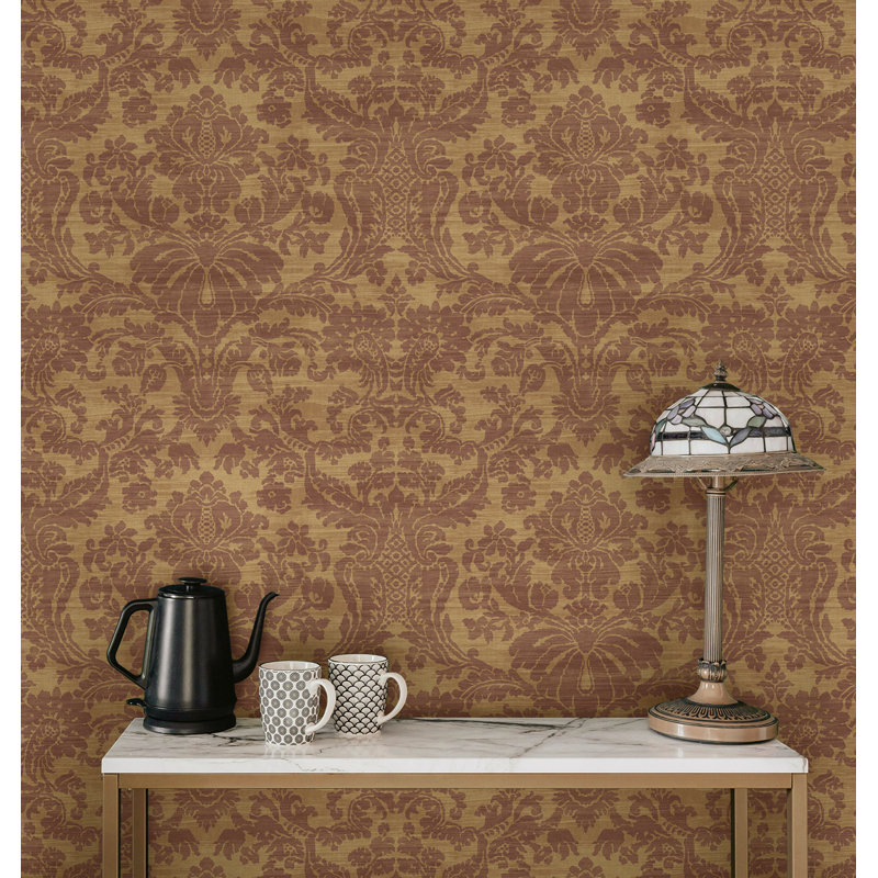 Papier peint damassé non marbré Seabrook Designs Caramel & Maroon Magdalena, Caramel / marron