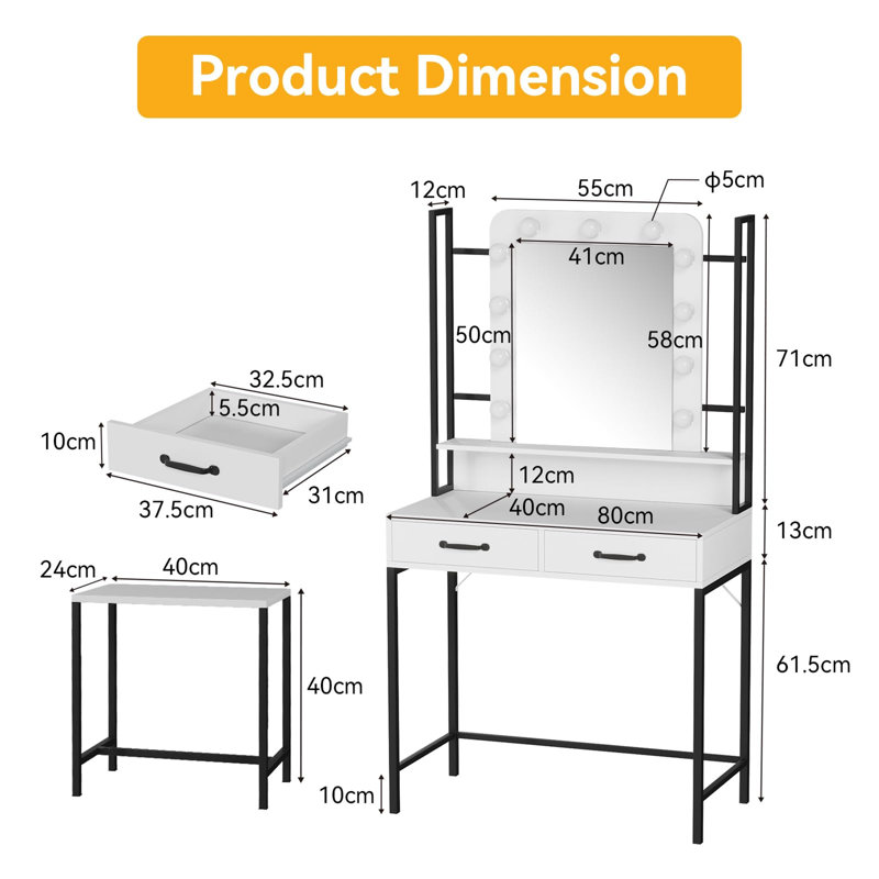 Angellyna Dressing Table with Mirror