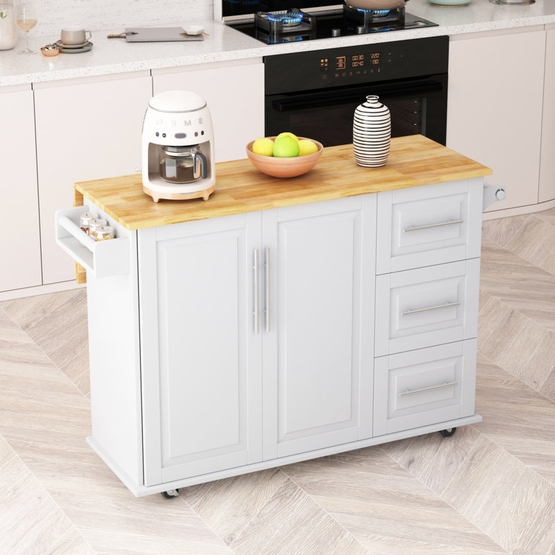 Monea Kitchen Island, White, Solid Wood