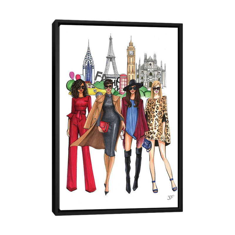 « mode week ladies », impression sur toile, H 26 po x l 18 po x P 1,5 po, Toile avec cadre noir, Pas de tapis