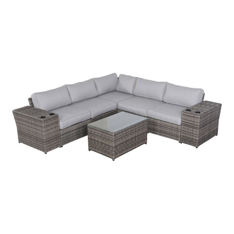 Barnes Wicker Fully Assembled 4 - Person Seating Group with Cushions