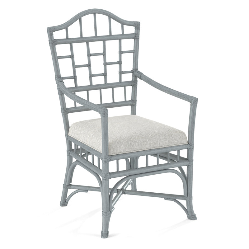 Chippendale Upholstered Arm Chair, White Textured Performance; 0865-91, Nickel