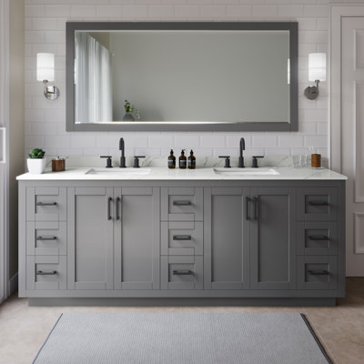 Miranda 84" Freestanding Double Bathroom Vanity with Quartz Top with 70" Mirror