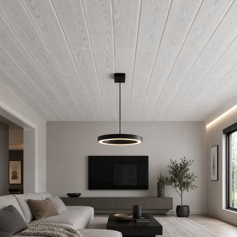 Planches de plafond en bois de frêne et en styromousse Driftwood, Gris / Blanc cassé