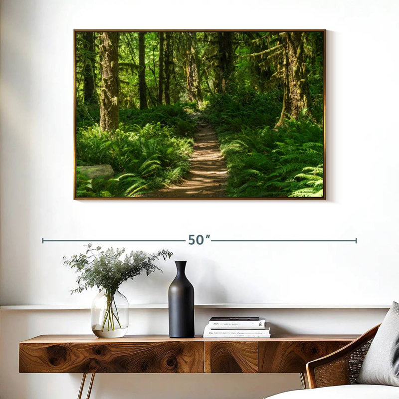 Hoh Rainforest Path, 40 po x 27 po, Cadre flottant doré
