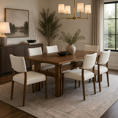 Ensemble de table de salle à manger en bois d'hévéa noyer 7 pièces Fabriqué en bois d'hévéa de haute qualité et en panneau de fibres à densité moyenne robuste.