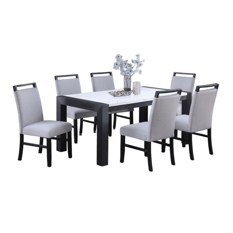 Ensemble de salle à manger de style moderne et 6 chaises d'appoint en faux marbre blanc