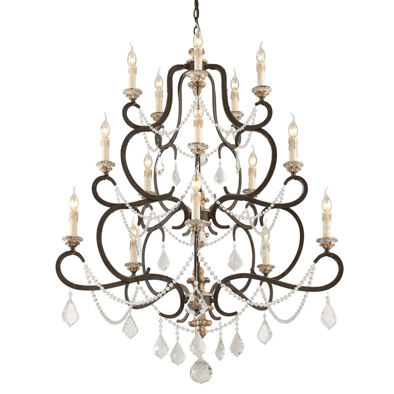 Lustre à étages 15 lumières façon bougie Bordeaux