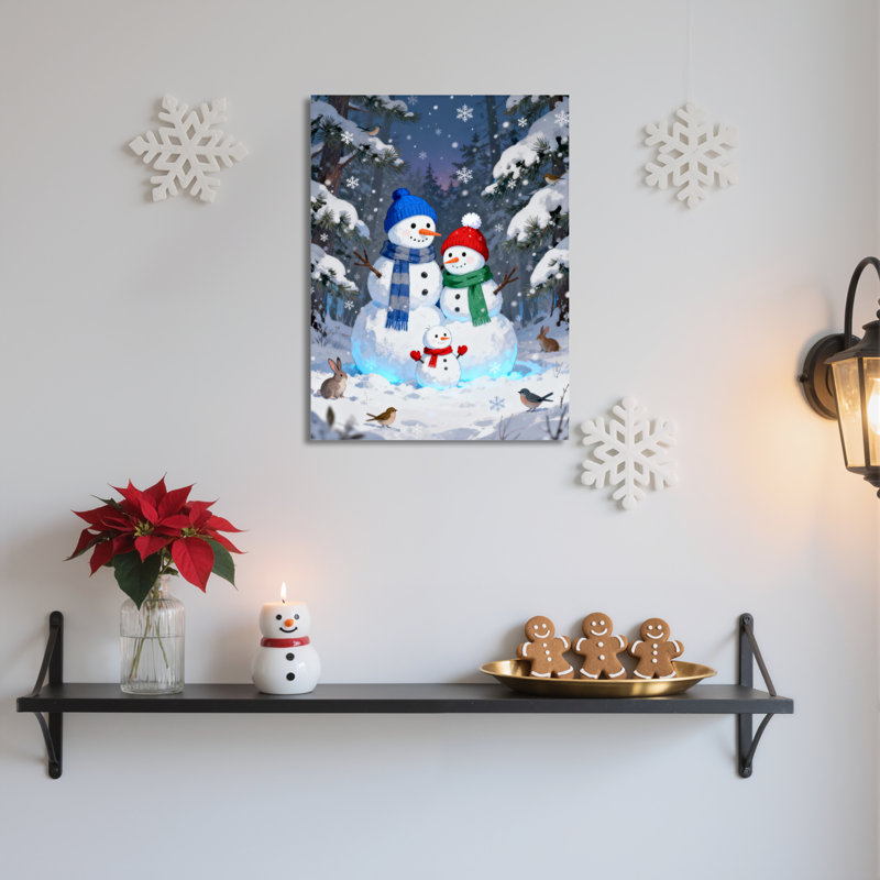 «Snowman Family Winter», art mural sur toile, H 18 po x l 12 po