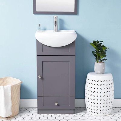 18’‘ Mini Gray Modern Compact Free - Standing Single Sink Bathroom Vanity Set