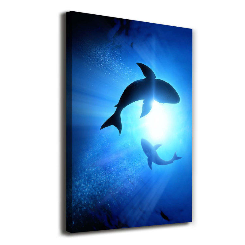 Silhouettes Of Sharks - Wrapped Canvas Print