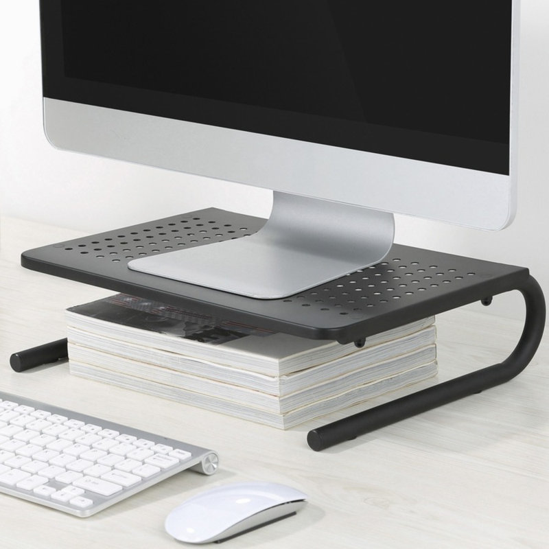 Black Steel Height-Adjustable Desktop Monitor Stand