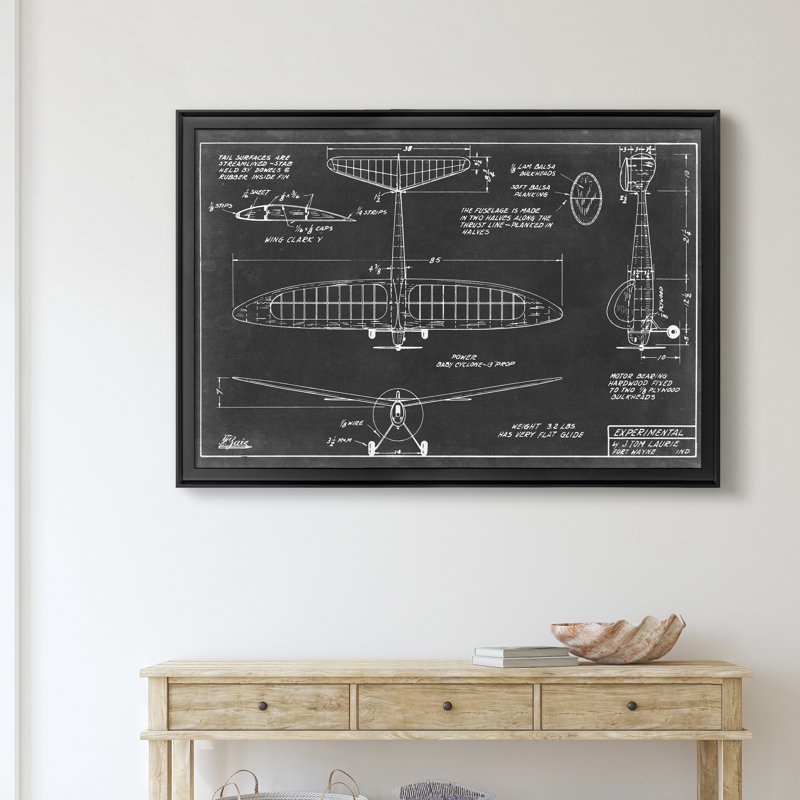 " Aeronautic Blueprint VI ", 22" H x 30" W x 1" D, Black