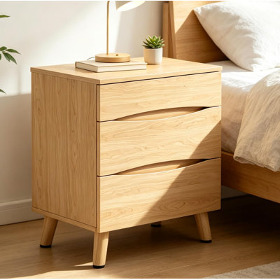 3-Drawer bedside table Bedside Table - Compact Small-Space Storage Cabinet, Sturdy Frame, Easy Assembly - Natural Wood Color