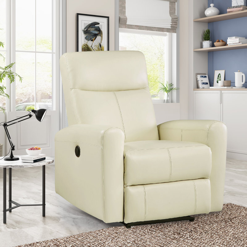 Fauteuil inclinable électrique en cuir fleur, Cuir véritable beige