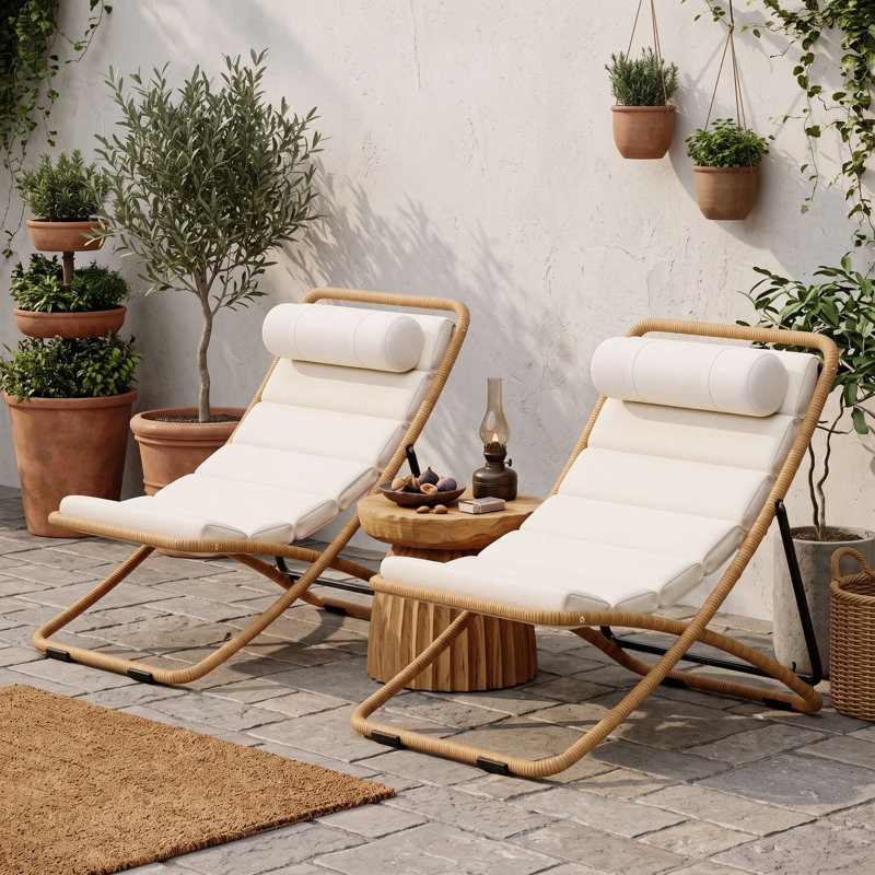Chaise longue pliante d'extérieur en 2 pièces avec dossier réglable, siège rembourré, chaise longue portative pour terrasse et piscine