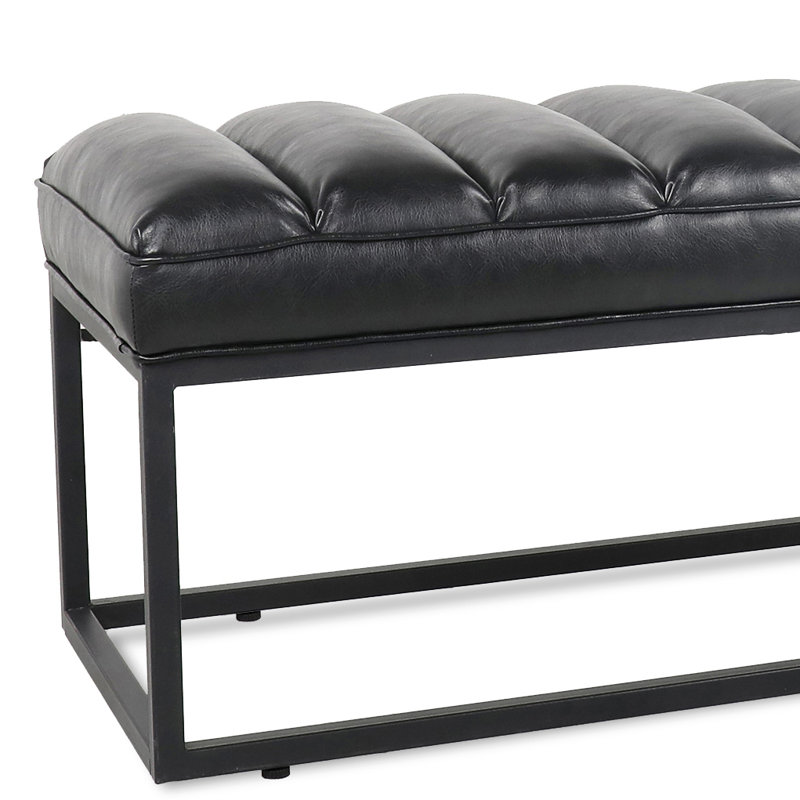 Banc rembourré en polyuréthane Tabshey de style rétro avec base en métal et mousse haute résilience, Noir