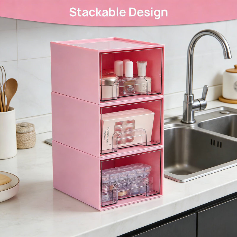 Tiroirs de rangement empilables en plastique transparent, petits bacs de rangement pour le maquillage, le meuble-lavabo, la salle de bain, l'armoire de cuisine et l'organisation à la maison